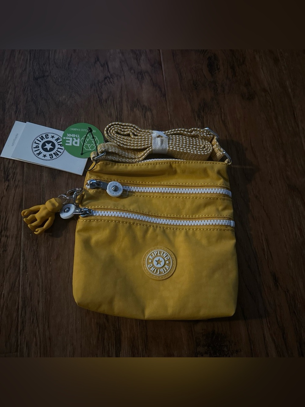Kipling Alvar Yellow Nylon Triple-Zip Crossbody Bag NWT